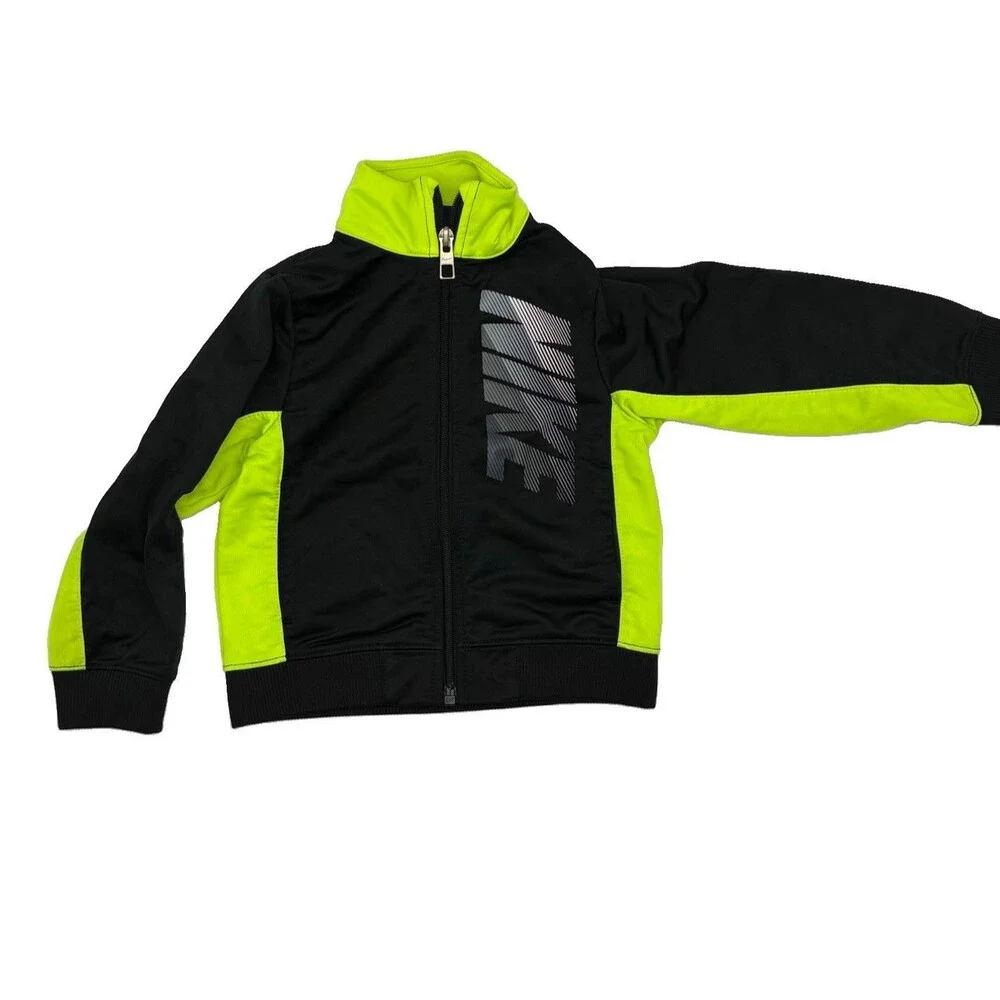 Nike Boys S Black/Green Colorblock Full Zip Track Jacket Mock Neck Pockets
